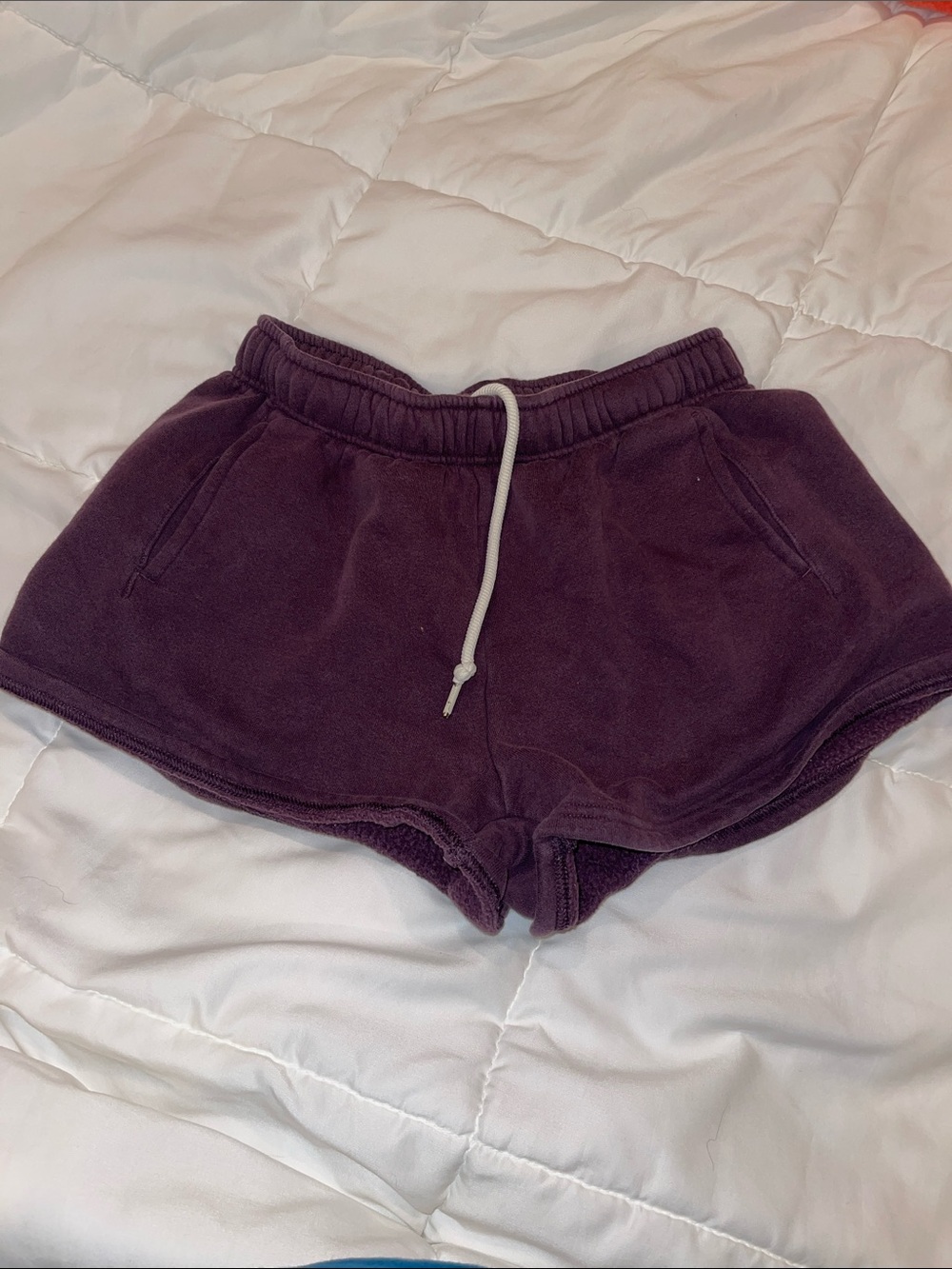 aerie Plush Drawstring Athletic Shorts - Deep Plum